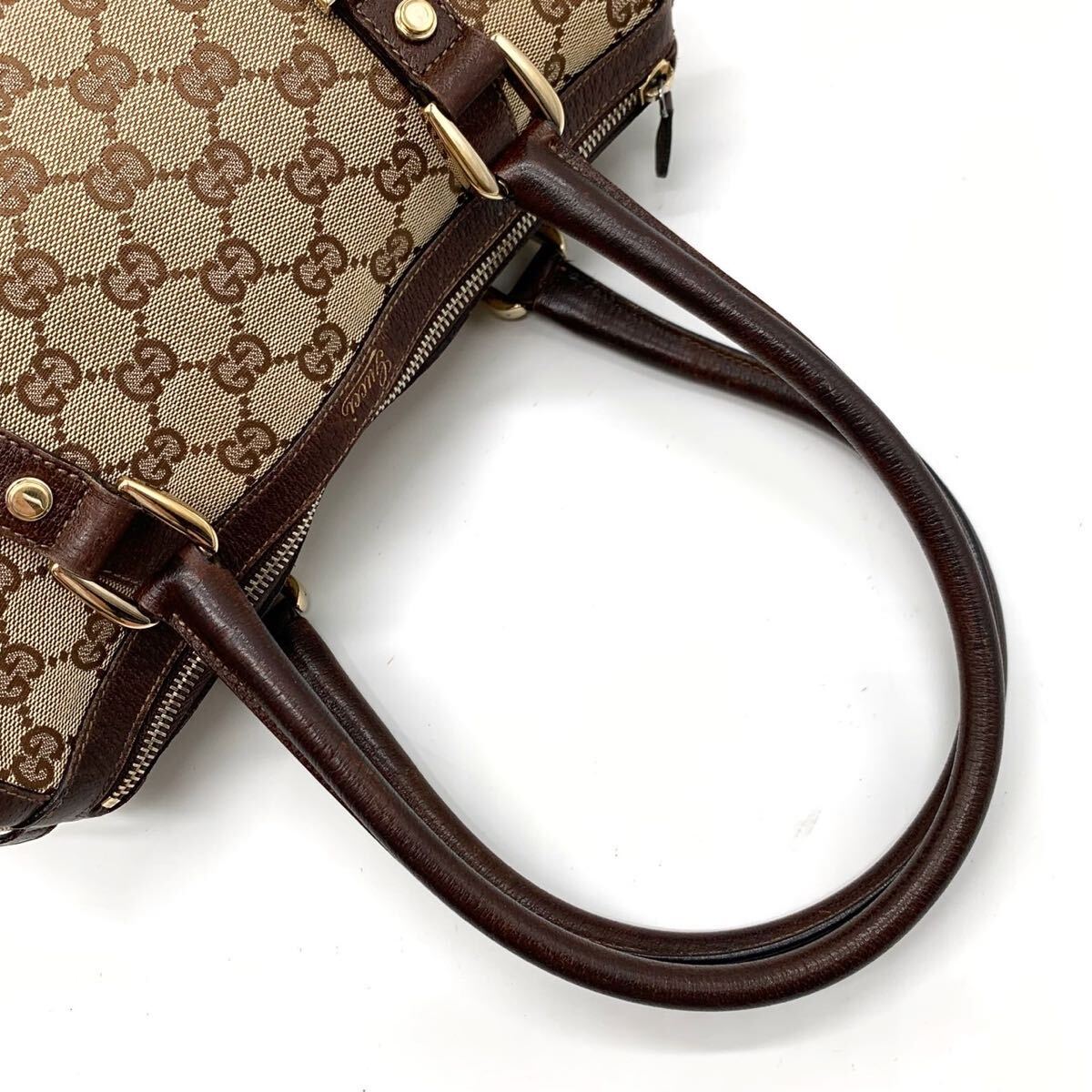 1円 ■人気■ GUCCI グッチ GG柄 キャンバス トートバッグ ハンド レザー ベージュ ボストン ブラウン 茶 ゴールド金具 正規品_画像7