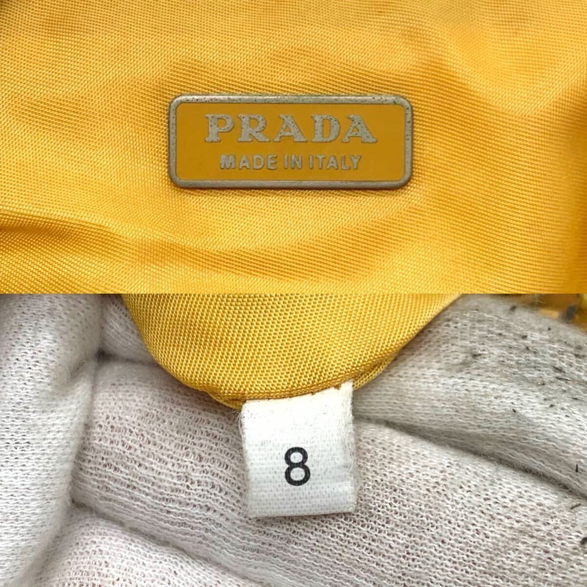 1円■人気■ PRADA プラダ 三角プレート ナイロン アクセサリーポーチ シルバー金具 ハンドバッグ イェロー 黄色 小物 正規品_画像10