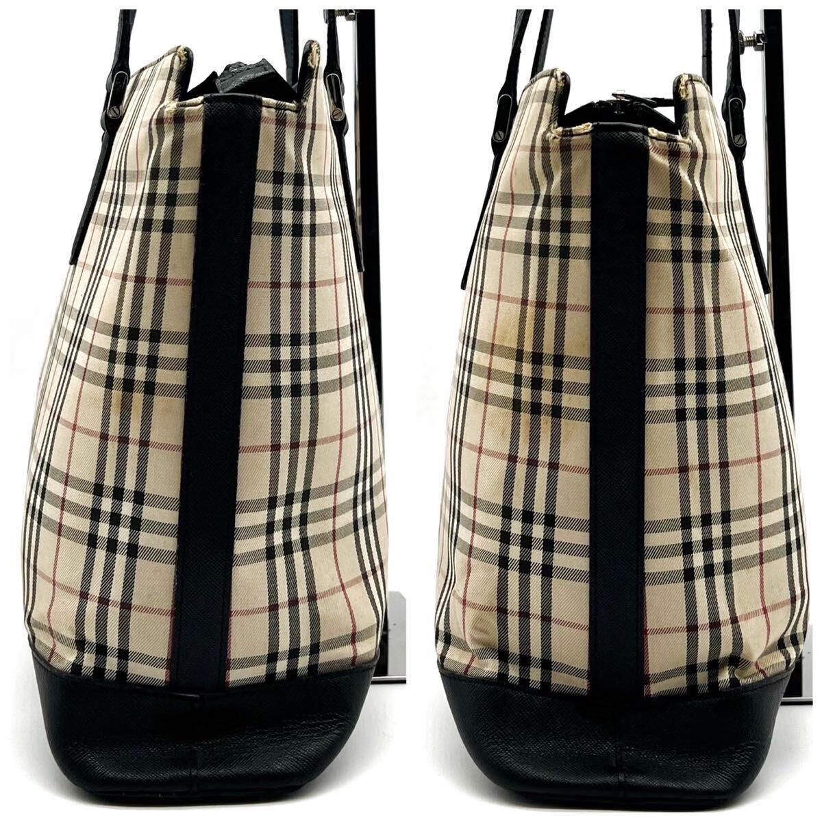 1円 ■現行■ BURBERRY バーバリー ノバチェック キャンバス トートバッグ ハンドバッグ 総柄 ロゴ メンズ レディース 鞄 レザー 黒 正規品_画像5