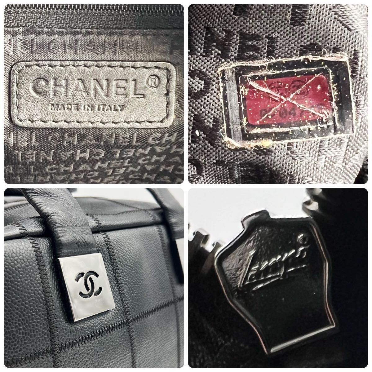 1円 ■人気■ CHANEL シャネル チョコバー ハンドバッグ ボストン ココマーク シルバー金具 キャビアスキン レザー 正規品 ブラック 黒