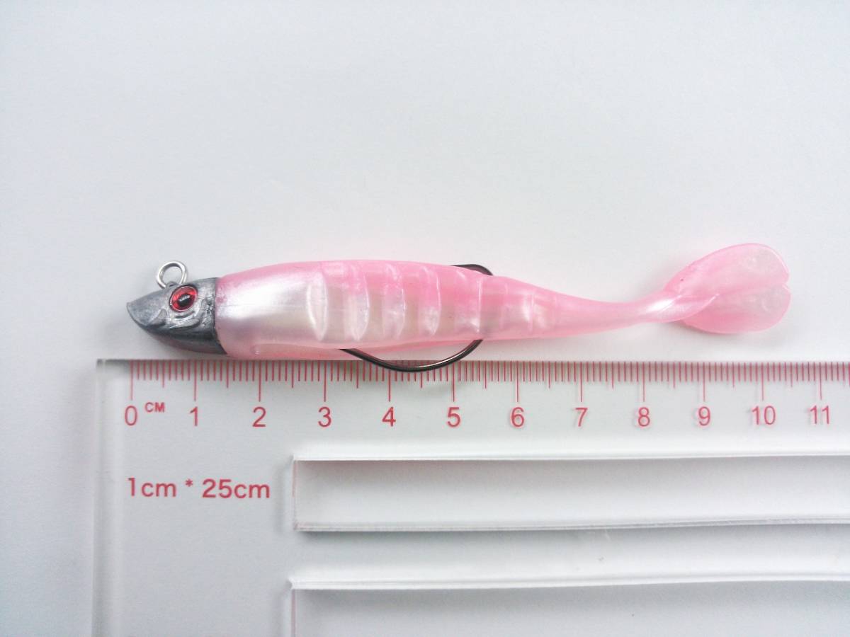 魚の頭　ジグヘッド　＋　ワーム　ソフトルアー　11cm　16g　5色　セット　ヘッドと針が切り離し可能　やわらか素材　シャッドテール　3D_画像3