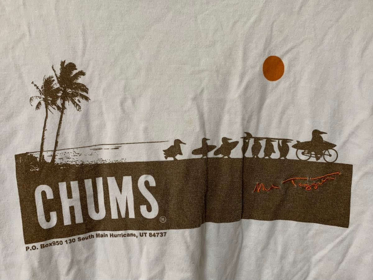チャムス　CHUMS メンズ　半袖　Tシャツ　M 白×こげ茶