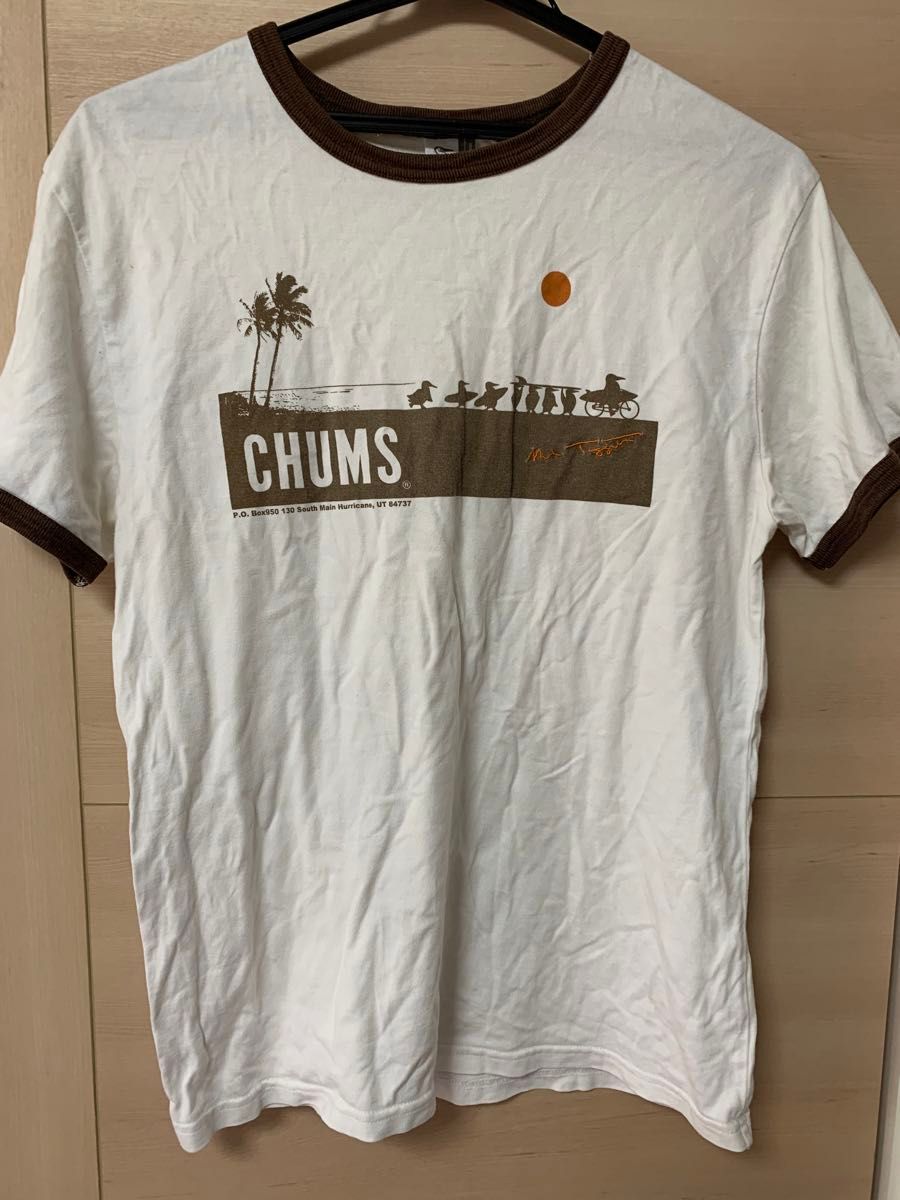 チャムス　CHUMS メンズ　半袖　Tシャツ　M 白×こげ茶