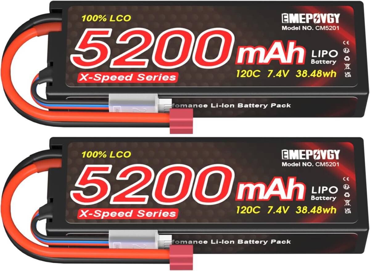 2個セット 7.4V リポバッテリー 5200mAh 120C 2S Lipo 電池 2個セット Deans T付き X-Spee_画像1