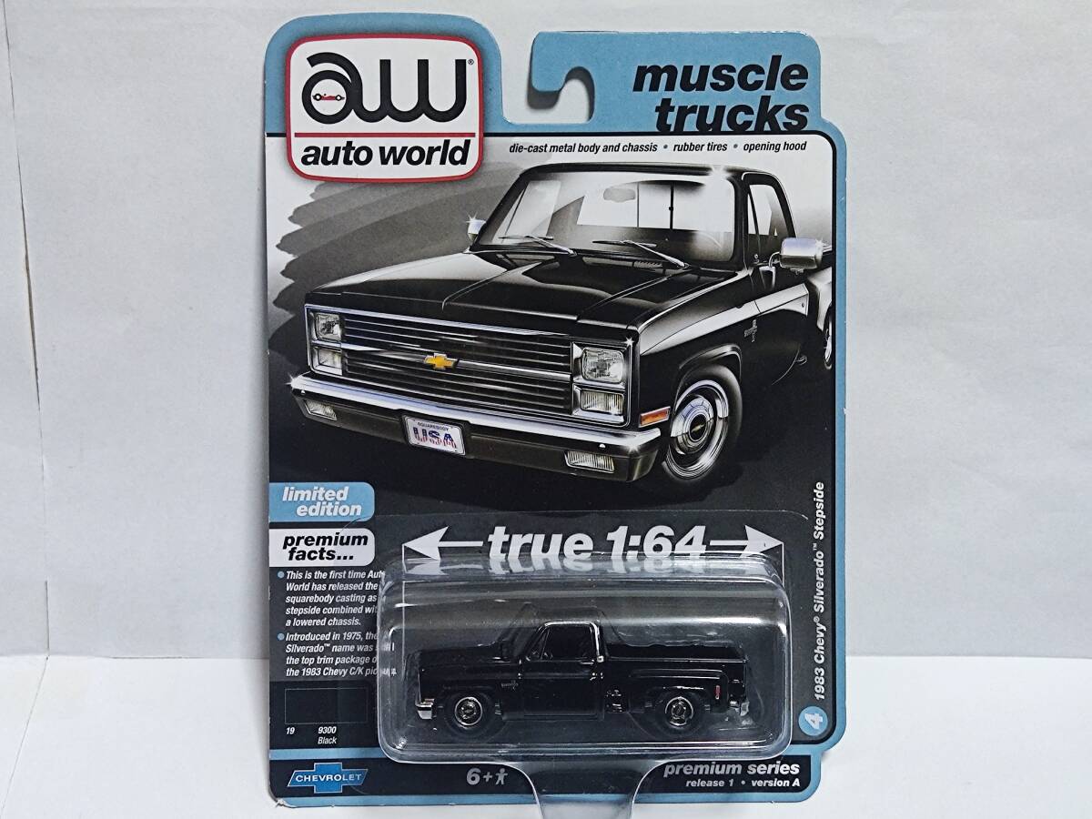 auto world 1/64 muscle trucks‐1983 Chevy Silverado Stepside Lowdown (Black) /オートワールド/シェビー シルバラード ステップサイド_画像2