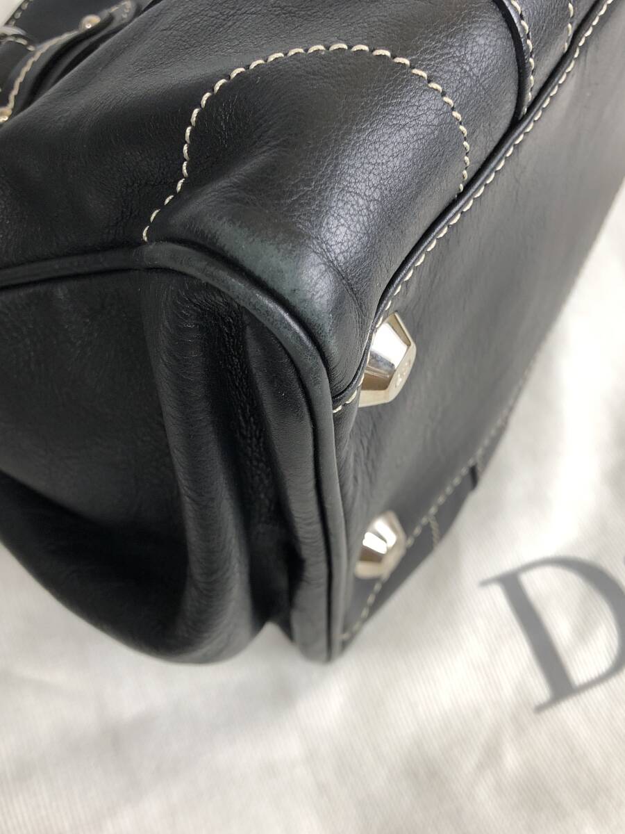 IZ0271  Christian Dior クリスチャンディオール  レザー バッグ Black イタリア製 外袋付きの画像10