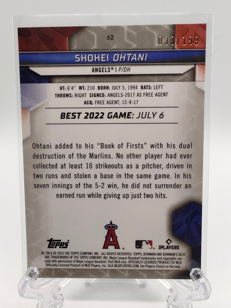 【199シリ】大谷翔平 - 2023 Bowman's Best #62 Shohei Ohtani /199 Aqua Lava Refractorの画像4