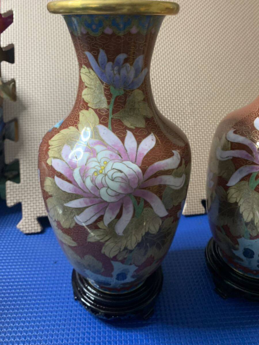 1円スタート　花瓶 中国美術 七宝焼 茶道具 壺 2個セット　_画像2