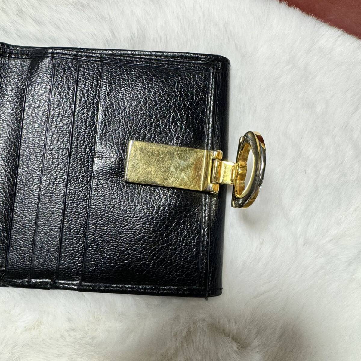 1円 【鑑定済】Salvatore Ferragamo 二つ折り 財布 ゴールド金具 レザー ウォレット ブラック _画像4