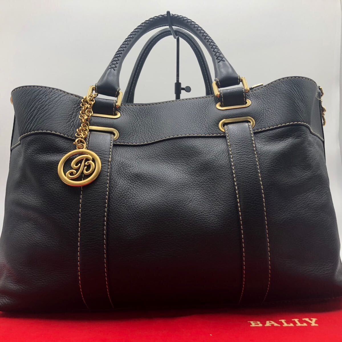 1円 【極美品/大容量】BALLY バリー トートバッグ ボストン メンズ ビジネス A4/PC可 編み込み レザー シボ革 ブラック 黒 通勤 旅行 かは