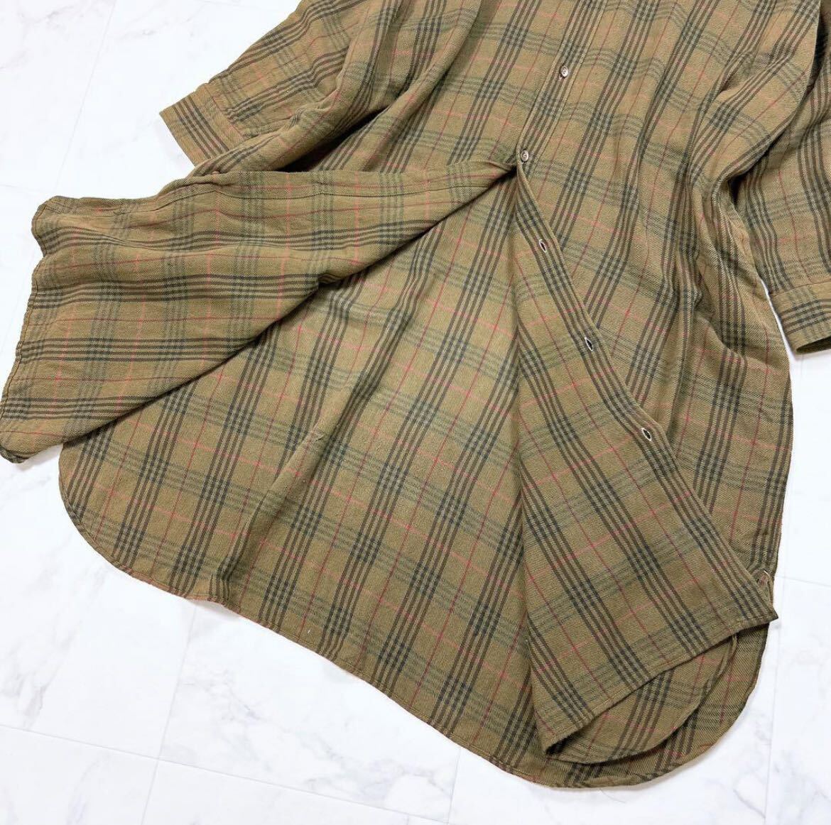 極美品 45r インドうすネルのビッグシャツワンピース チェック 美シルエットの画像7
