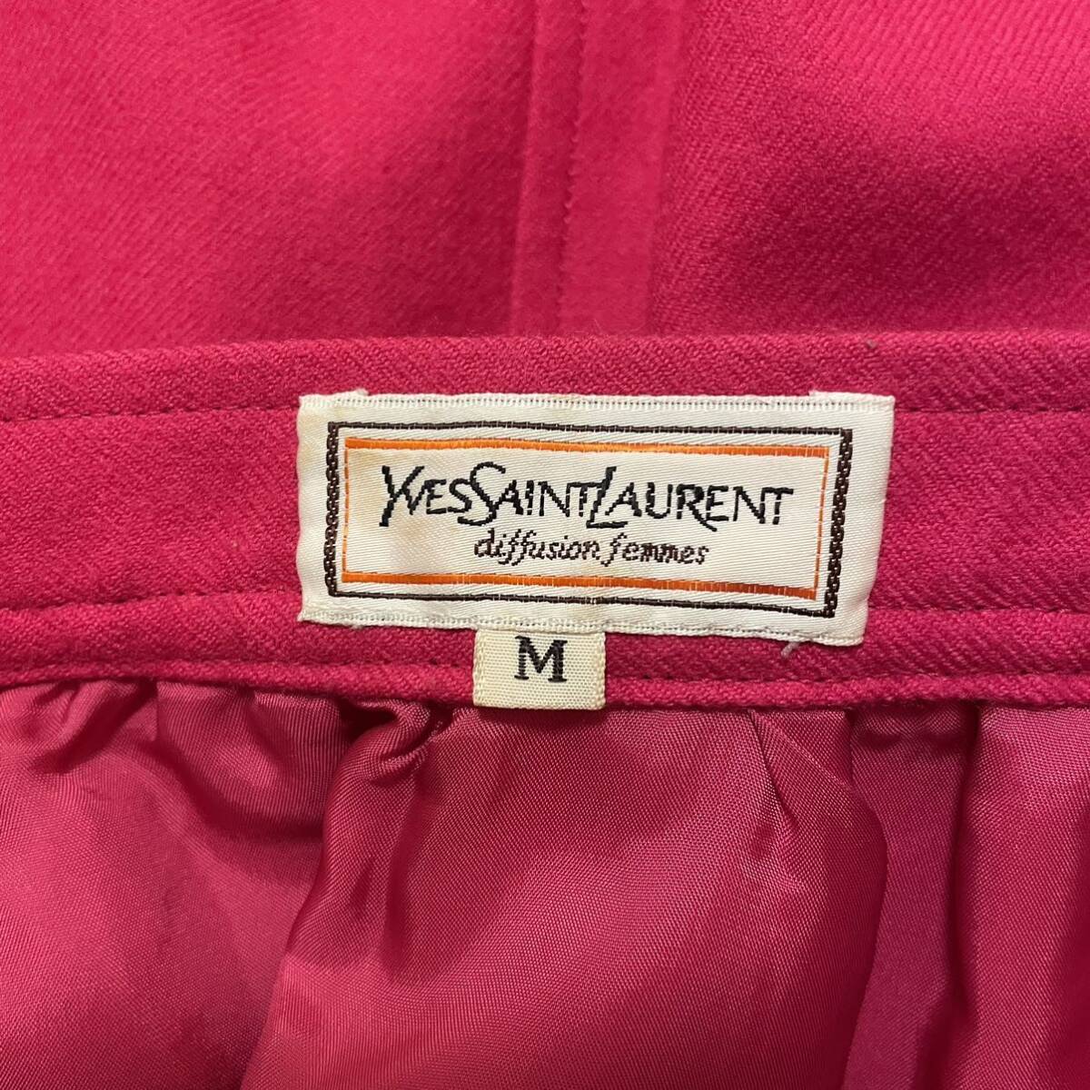 90s YVES SAINT LAURENT イヴサンローラン クロップド 金ボタン ベロア切り替え セットアップ スーツ ジャケット スカート ピンク vintage _画像4