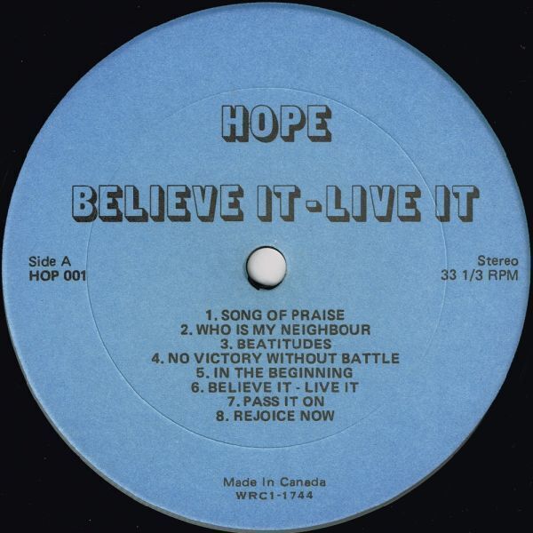 Hope / Believe It-Live It（World）1982? CA LP_ディスク: VG+