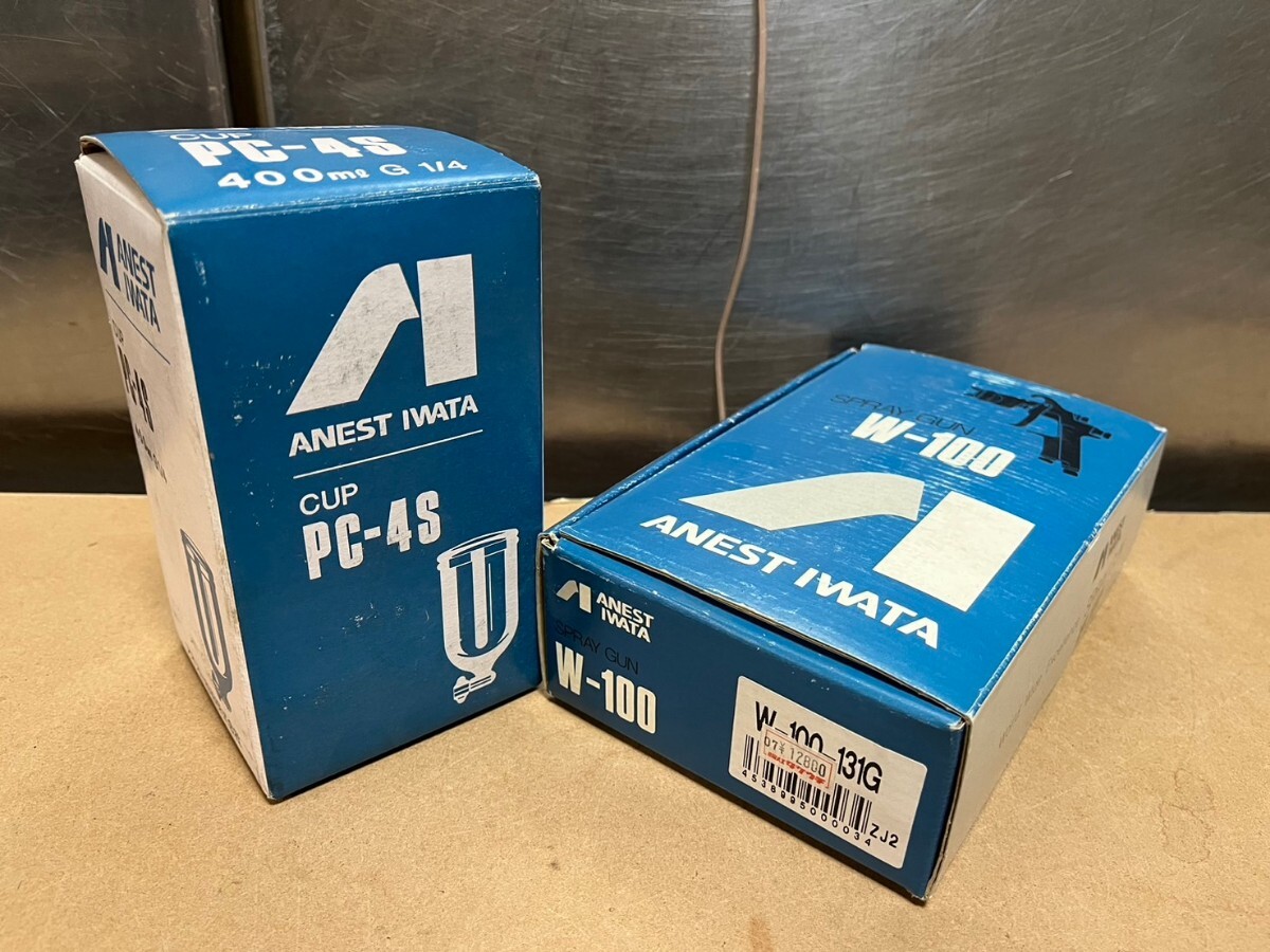 ○ アネスト岩田 ANEST IWATA スプレーガン W-100 / 重力式 塗料カップ PC-4S 元箱ハケ付 動作品 中古品 ①の画像9