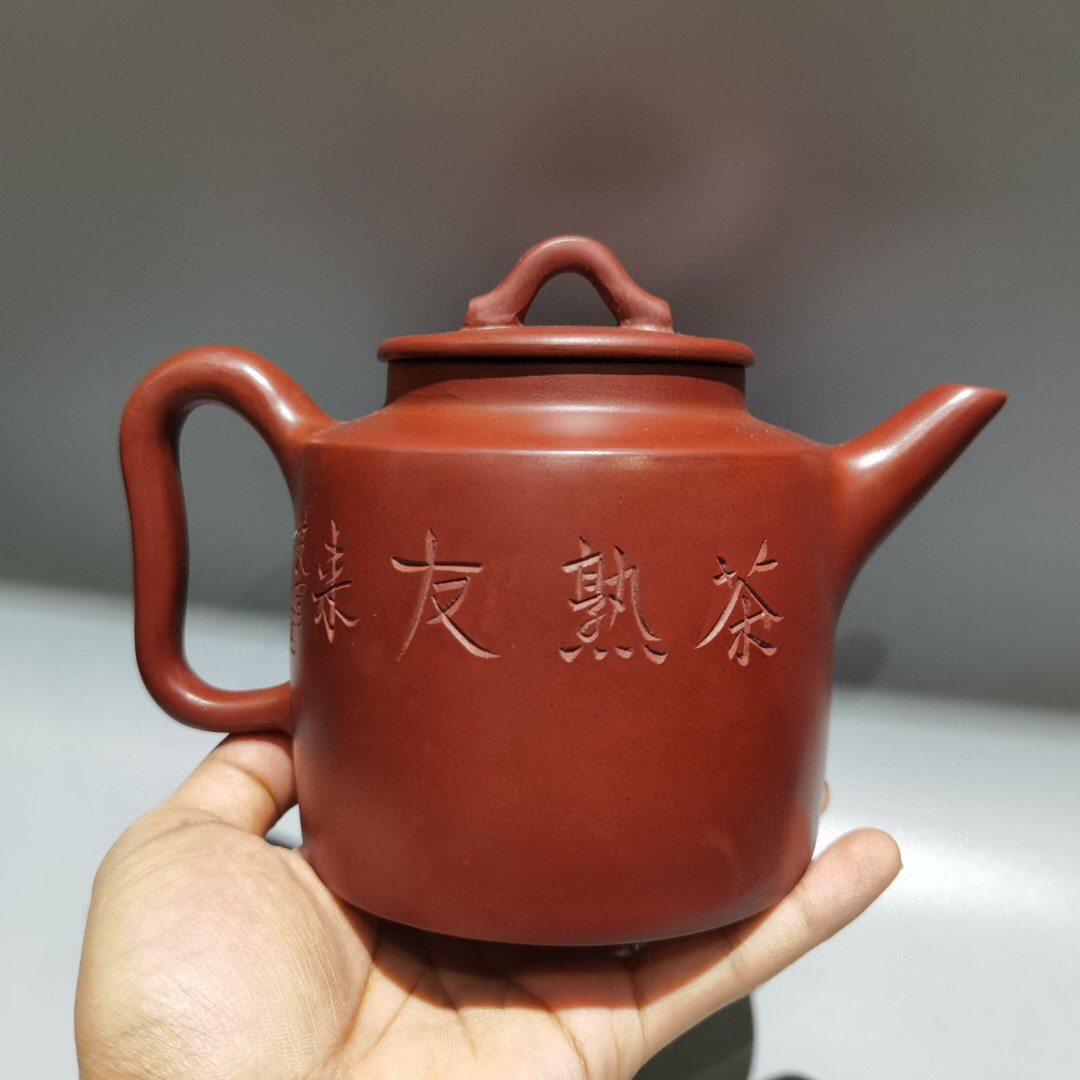 【仁】『紫砂壺・直筒壺・范曾款・原礦紅泥・茶道品』極細工 古賞物 中国古玩 古美術 古美味_画像5