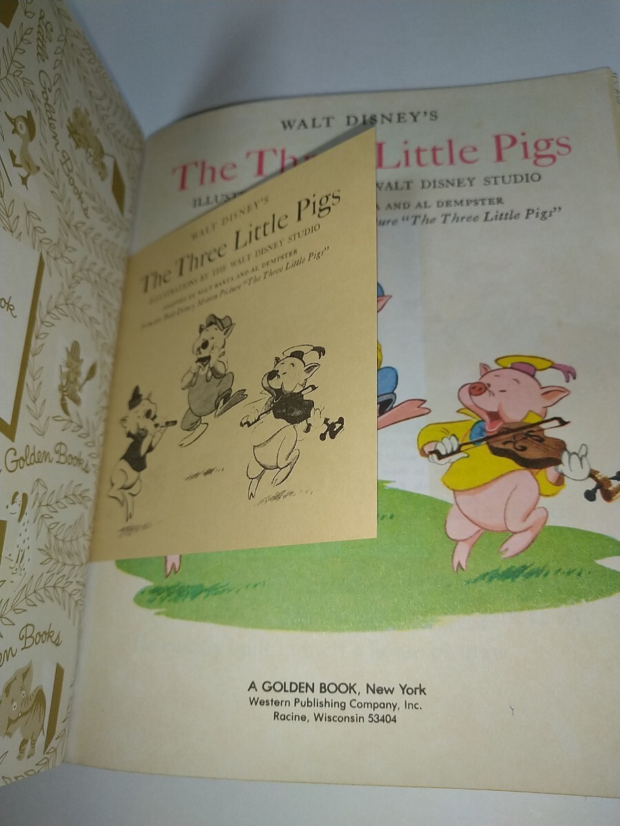 【ハイセンス絵本】絵本 リトルゴールデンの会 a little golden book walt disney's Three Little Pigs 17cm20cm_画像3