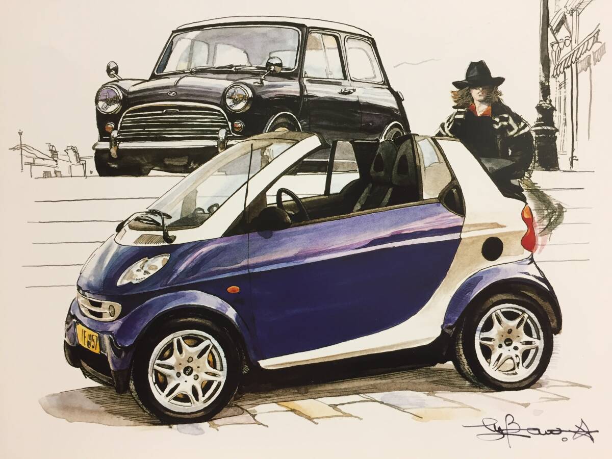 【正規品 絶版】Bowイラスト スマート カブリオ カーマガジン 273 Smart Cabrio アンティーク インテリア クラシックカー 旧車 絵_画像1