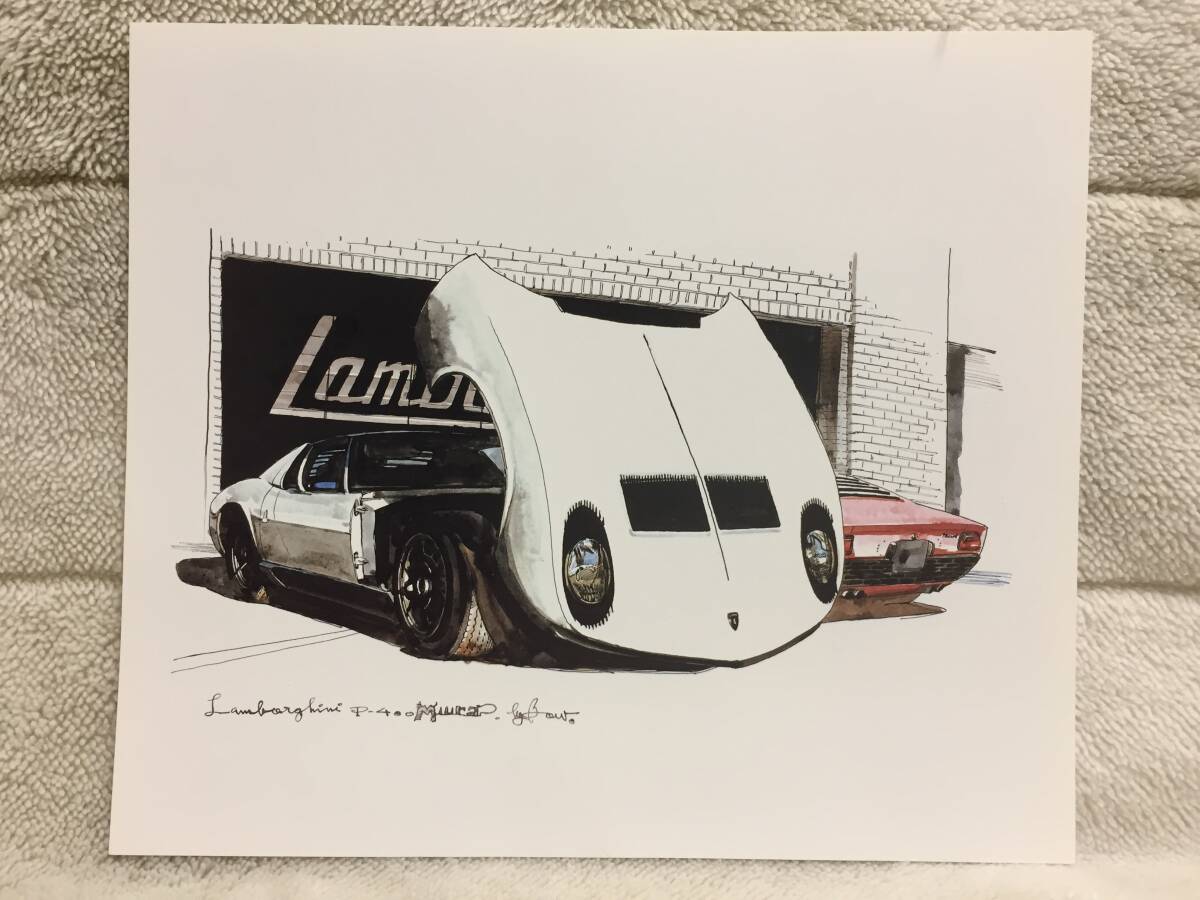 【正規品 絶版】Bowイラスト ランボルギーニミウラ P400 カーマガジン 19 Lamborghini Miura P400アンティーク クラシックカー 旧車 絵_画像2