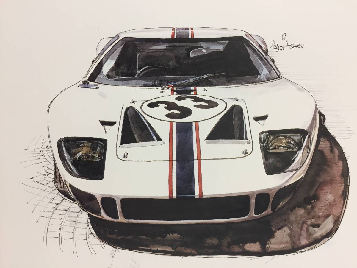 【正規品 絶版】Bowイラスト フォード GT40 カーマガジン 88 Ford GT40 アンティーク インテリア クラシックカー 旧車 絵_画像1