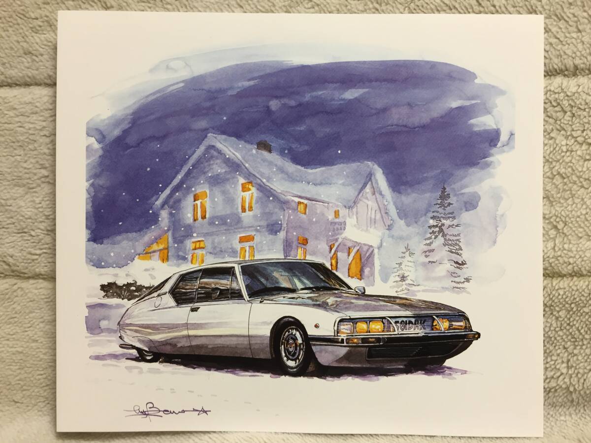 【正規品 絶版】Bowイラスト シトロエンSM カーマガジン 295 CITROEN SM アンティーク インテリア クラシックカー 旧車 絵_画像2