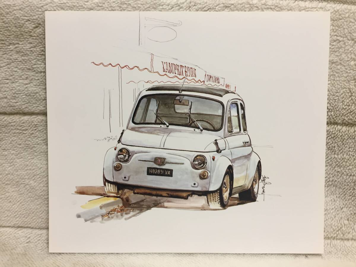 【正規品 絶版】Bowイラスト フィアット 500L カーマガジン 108 FIAT 500L アンティーク インテリア クラシックカー 旧車 絵の画像2