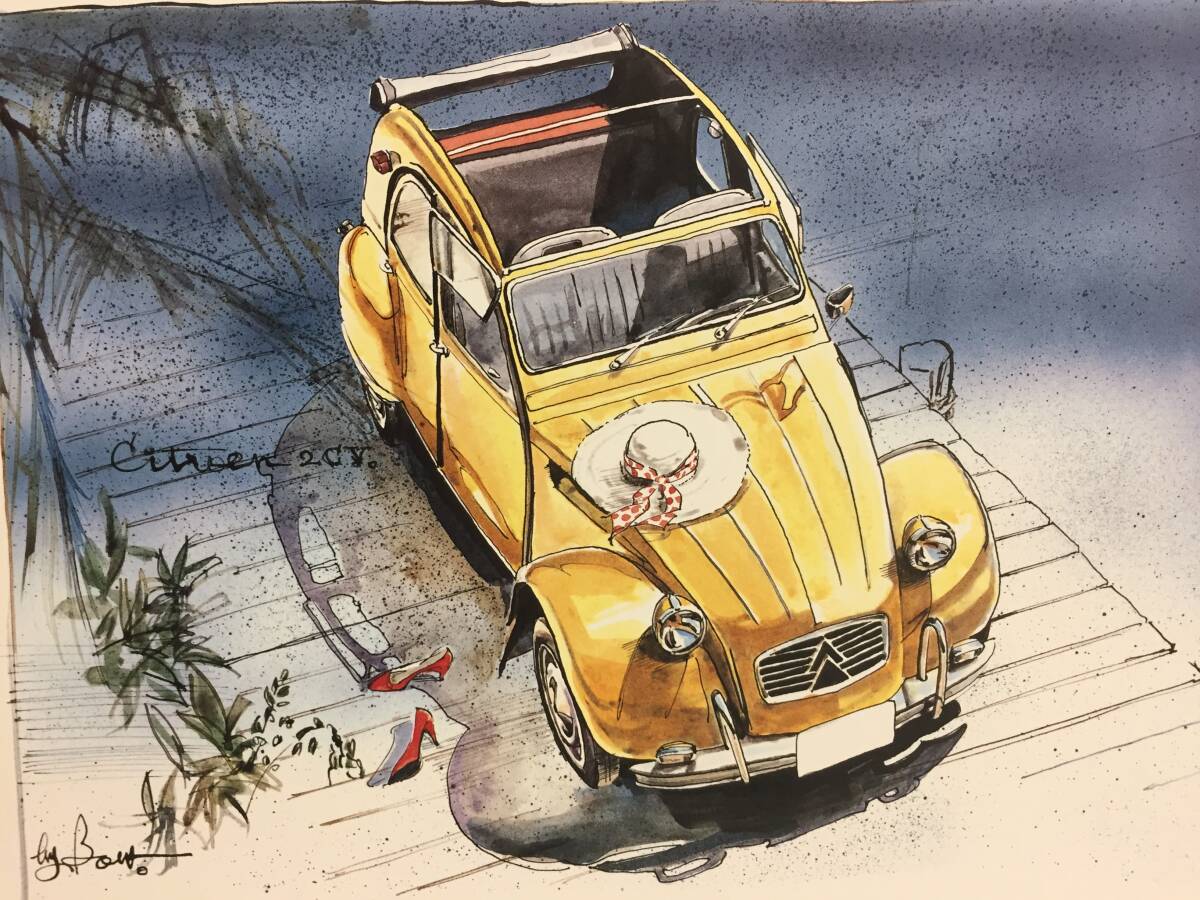 【正規品 絶版】Bowイラスト シトロエン 2CV カーマガジン 28 Citroen 2CV アンティーク インテリア クラッシックカー 旧車 絵の画像1