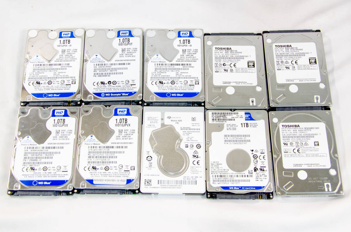 ★☆ハードディスク HDD 1000GB 1TB 10個セット 2.5インチ 有名メーカー 内蔵型 健康状態 動作保証☆★の画像1