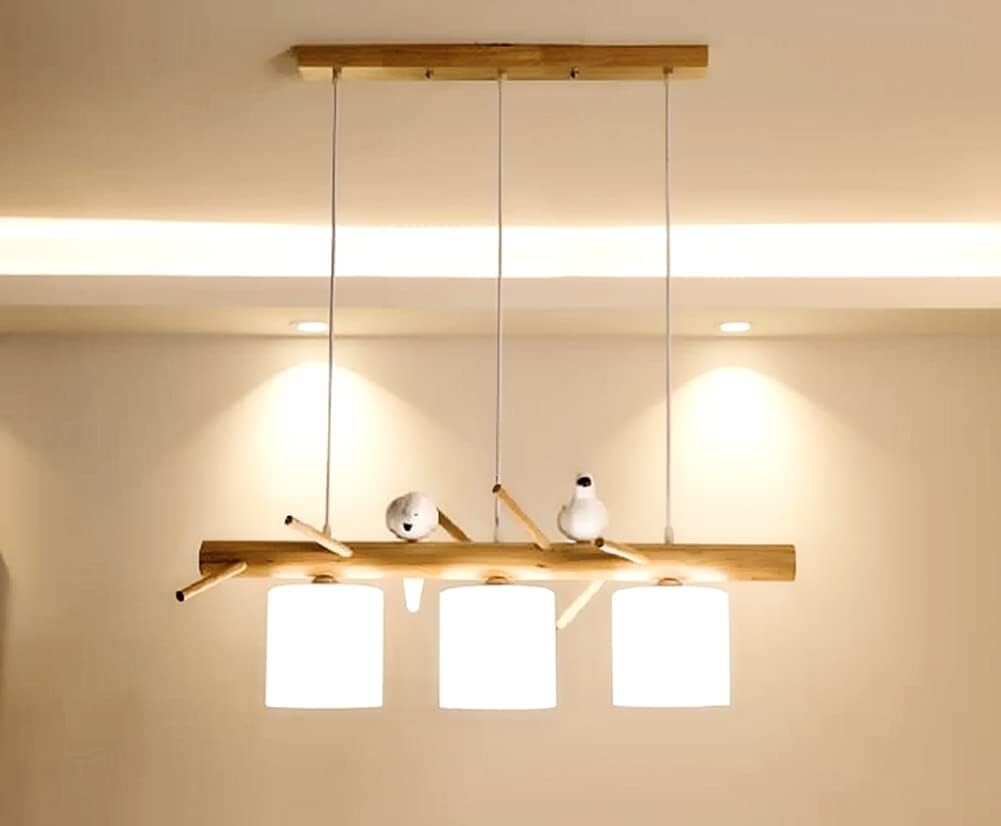 OTD　鳥ペンダントライト 北欧 3灯 ガラス 木製鳥ランプ アンティーク 照明 レトロ LED モダン【電線接続が必要です】_画像1