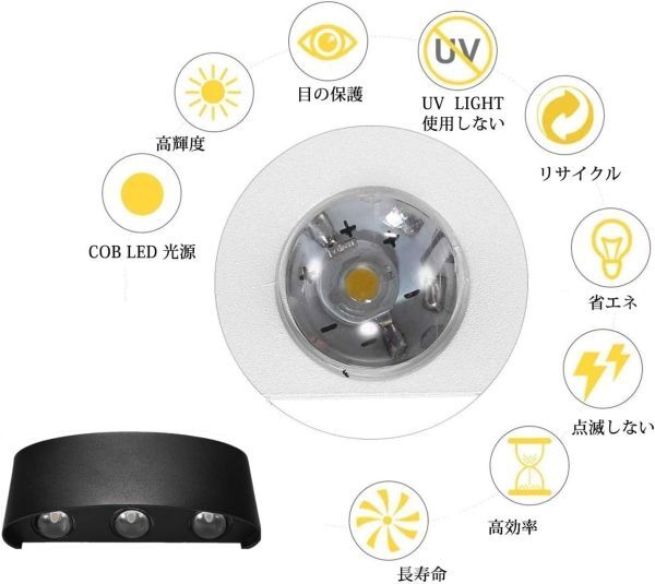 Lightless LED ブラケットライト 玄関ライト ウォールライト 壁掛け照明 防水防雨型 ウォールランプ 屋外屋内兼用　 PSE認証(ブラック, 6W)_画像4