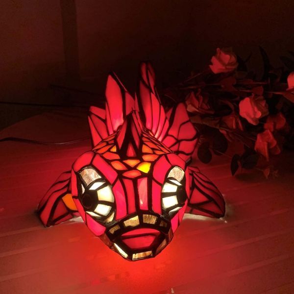 Byeeee goldfish bedside lamp dressing up table lamp antique stained glass stand lamp bed light LED correspondence 