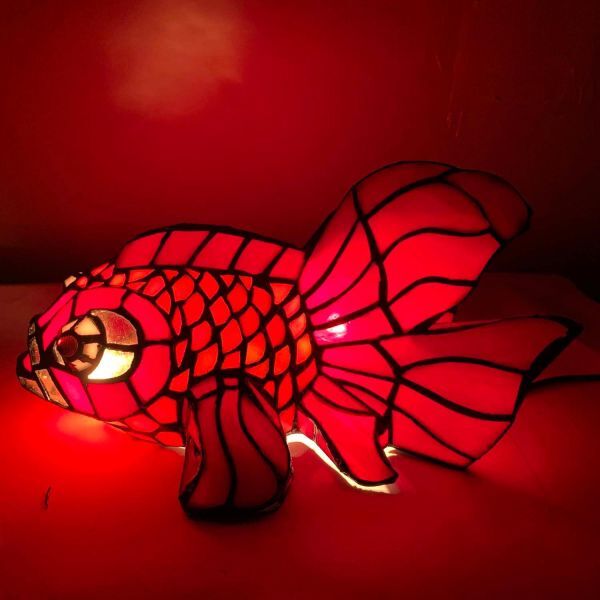 Byeeee goldfish bedside lamp dressing up table lamp antique stained glass stand lamp bed light LED correspondence 