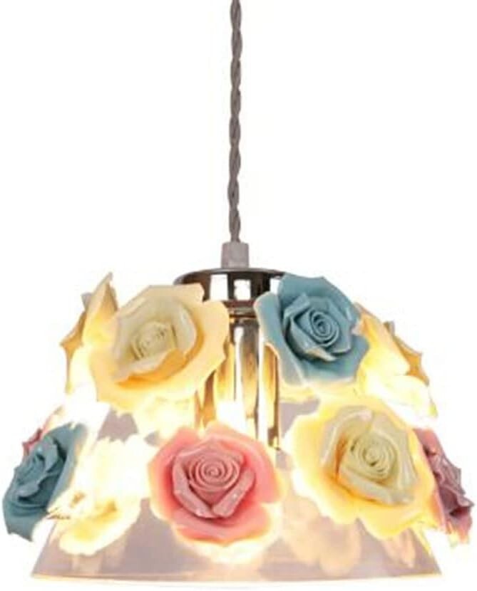 OTD　ペンダントライト ガラスシェード セラミック花付き 1灯 北欧 おしゃれ 吊り下げ 照明器具 LED【クリアー、ダクトレール用】