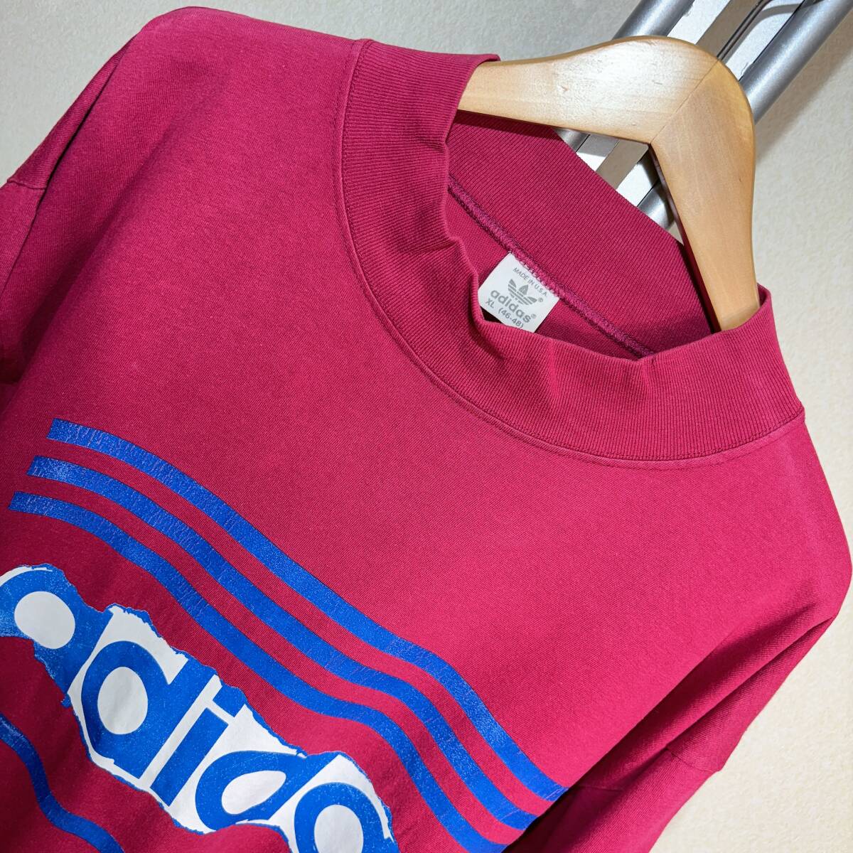 W941#USA производства б/у одежда *80s Vintage!/adidas Adidas * красный розовый / Logo &to зеркальный . il * футболка с длинным рукавом #US XL