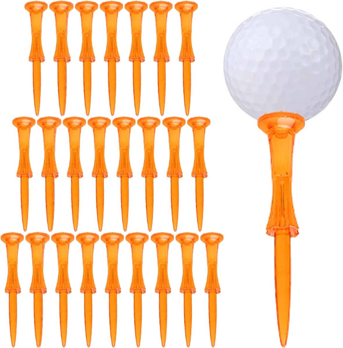 オレンジ JIANGMU-50個 ゴルフボール用プラスチックティ、3-1/4インチ長、摩擦が少ないステップゴルフティ、袋詰め、小さ_画像1