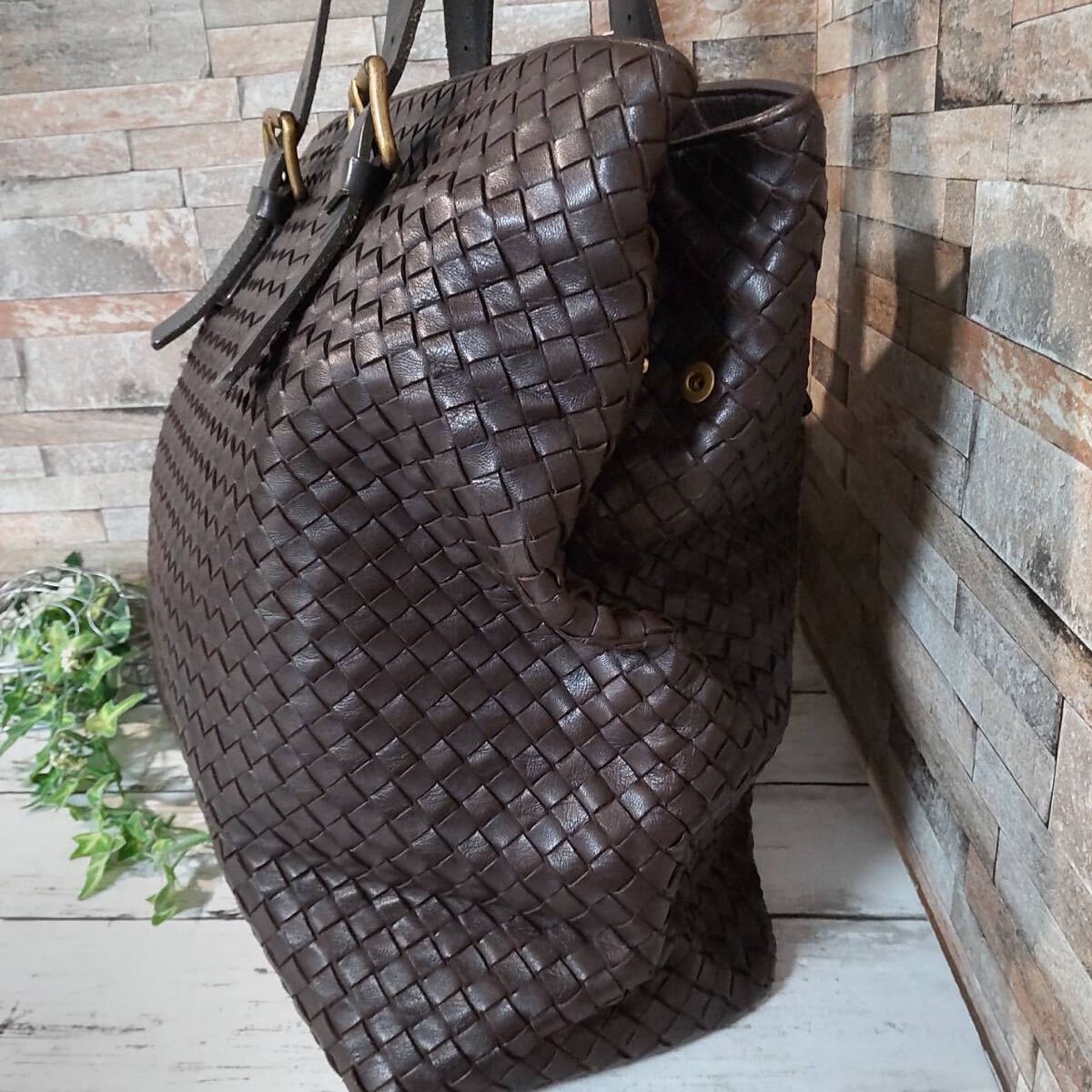 1円【定価50万！未使用級】BOTTEGA VENETA ボッテガヴェネタ ビジネスバッグ トートバッグ レザー イントレチャート ブラウン 正規品の画像3