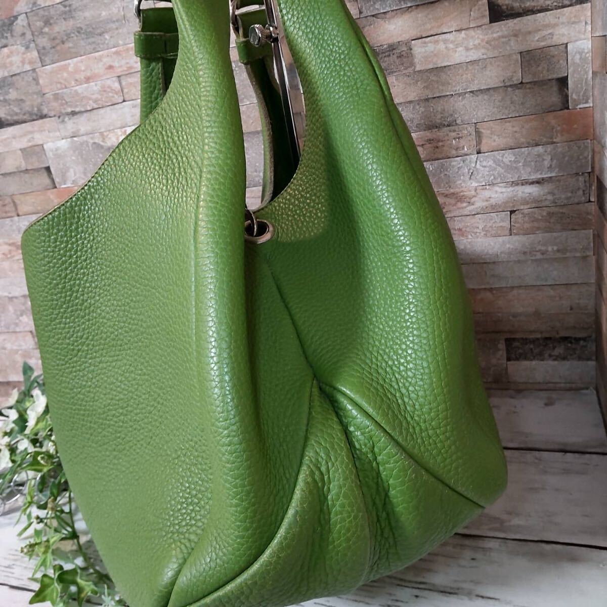 1円【ボッテガカラー！】BOTTEGA VENETA ボッテガヴェネタ ハンドバッグ ワンショルダーバッグ トート レザー イントレチャート グリーンの画像4