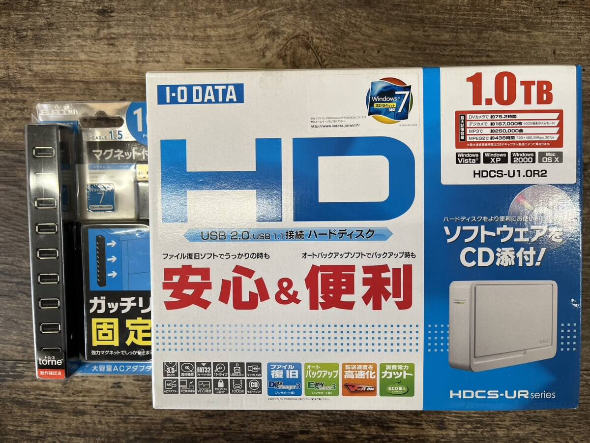 【1  йен  старт 】I *  D DATA ... включено ... жесткий диск  1.0TB HDD HDCS-U1.0R2 ... ELECOM U2H-Z10SBK USB хаб  10 порт   ２... комплект    новый товар ③