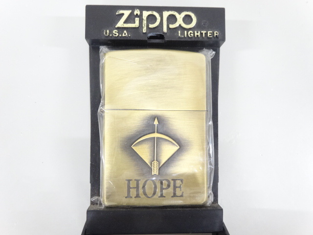 新品 未使用品 1997年製 ZIPPO ジッポ HOPE ホープ アロー 立体 メタル貼り 古美加工 ゴールド 金 オイル ライター USA_画像1