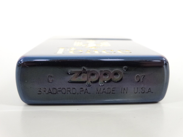 2007年製 ZIPPO ジッポ Peace ピース ブルーチタン 青 オイル ライター USA_画像5