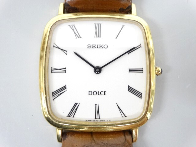  Junk SEIKO Seiko DOLCE Dolce 5E30-5A60 18KT pure gold Rome n men's quarts wristwatch 18 gold 