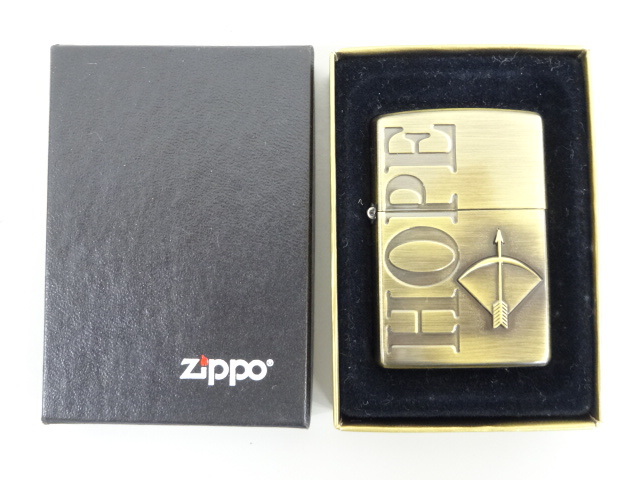 新品 未使用品 1999年製 ZIPPO ジッポ HOPE ホープ アロー 古美加工 立体 メタル貼り ゴールド 金 オイル ライター USAの画像1