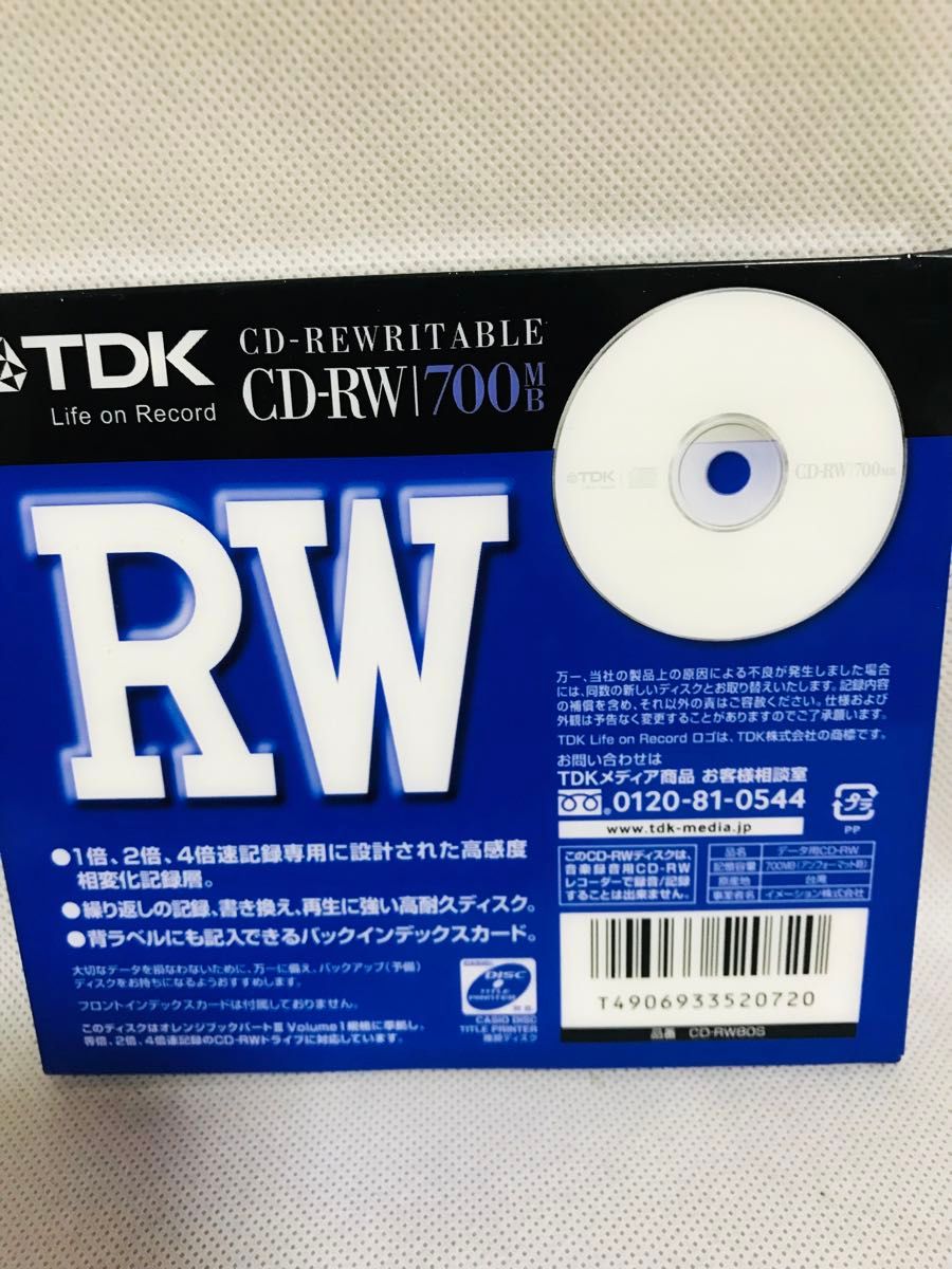 TDK/CD-RW/700MB/1倍-4倍/品番　CD-RW80S/1枚