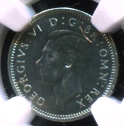 イギリス ３ペンス銀貨(1937) NGC PF-63 / KM： 848 / 重量： 1.41 グラム / 純度： 50%の画像2
