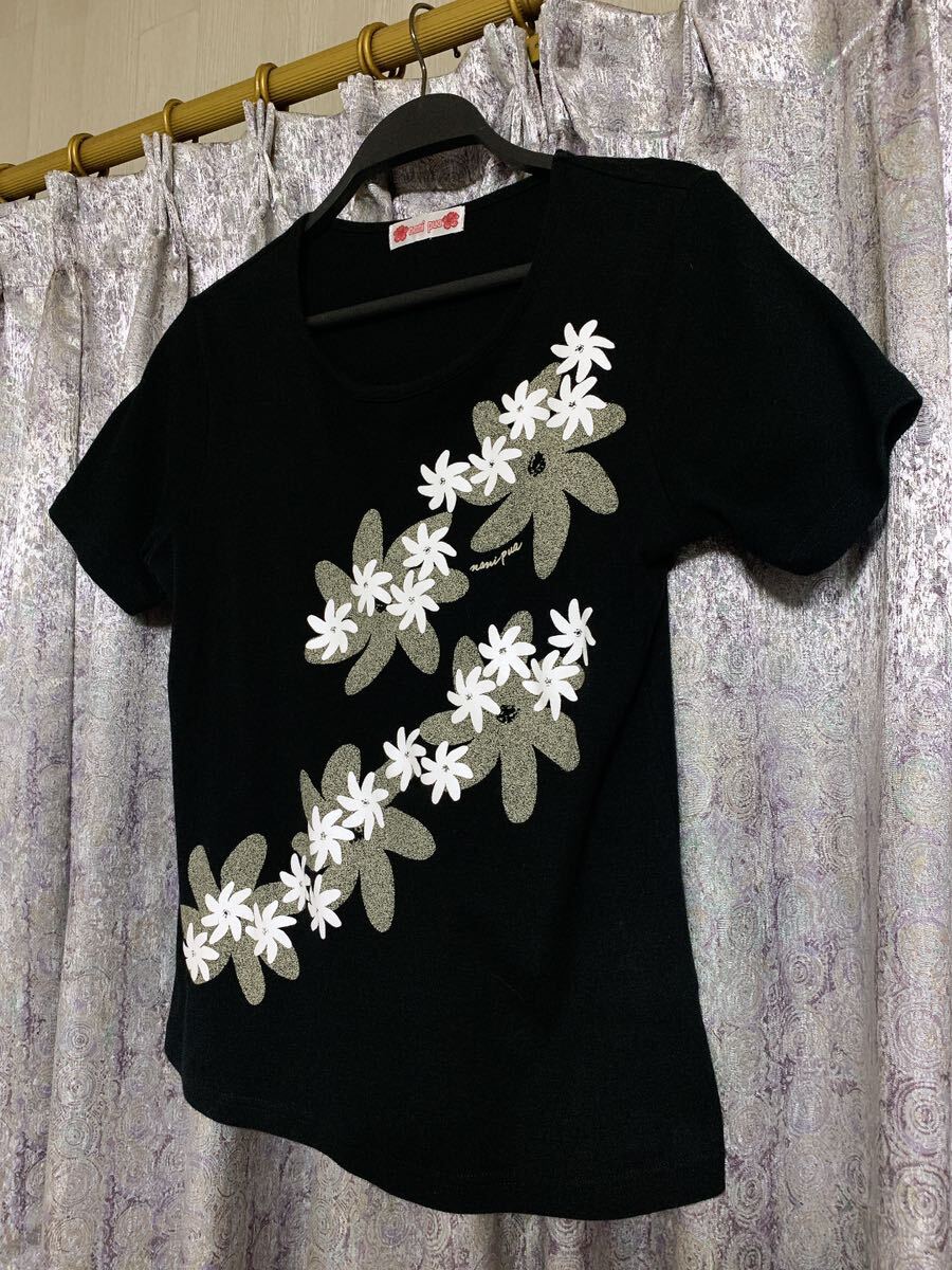フラダンス nani pua ナニプア Tシャツ シャツ トップス カットソー ハワイ Hawaii アロハ ハワイアン パウスカート カヒコ タヒチアン 黒_画像4
