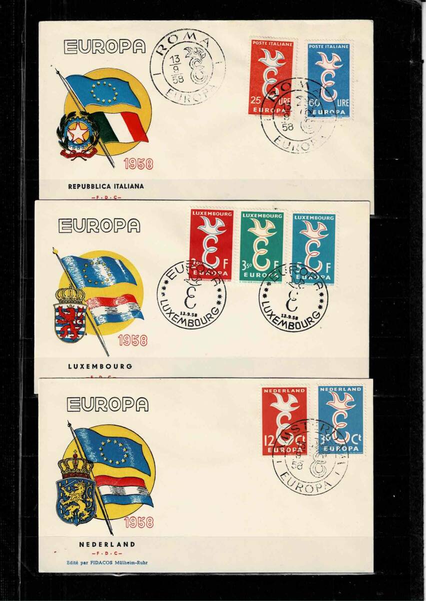 EUROPA切手 1958年発行　初日カバー６カ国分　_画像2