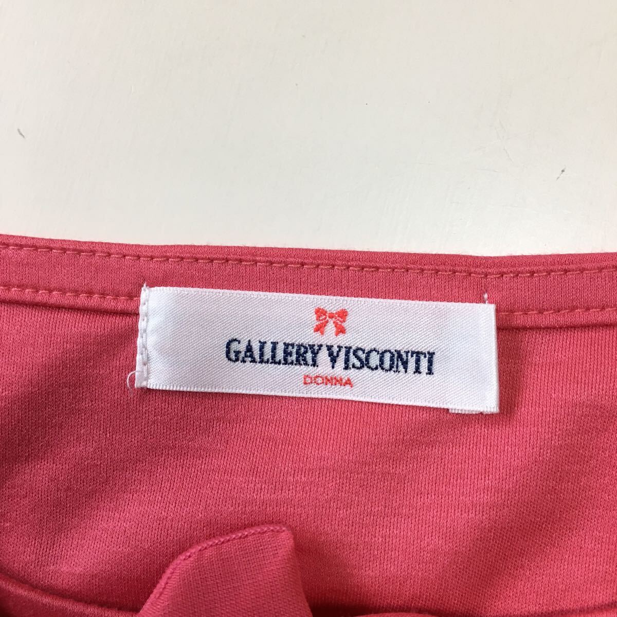 GALLERY VISCONTI guarantee Lee Visconti * ribbon motif short sleeves puff sleeve cut and sewn size 2 pink stretch * Q042.NW2L-03