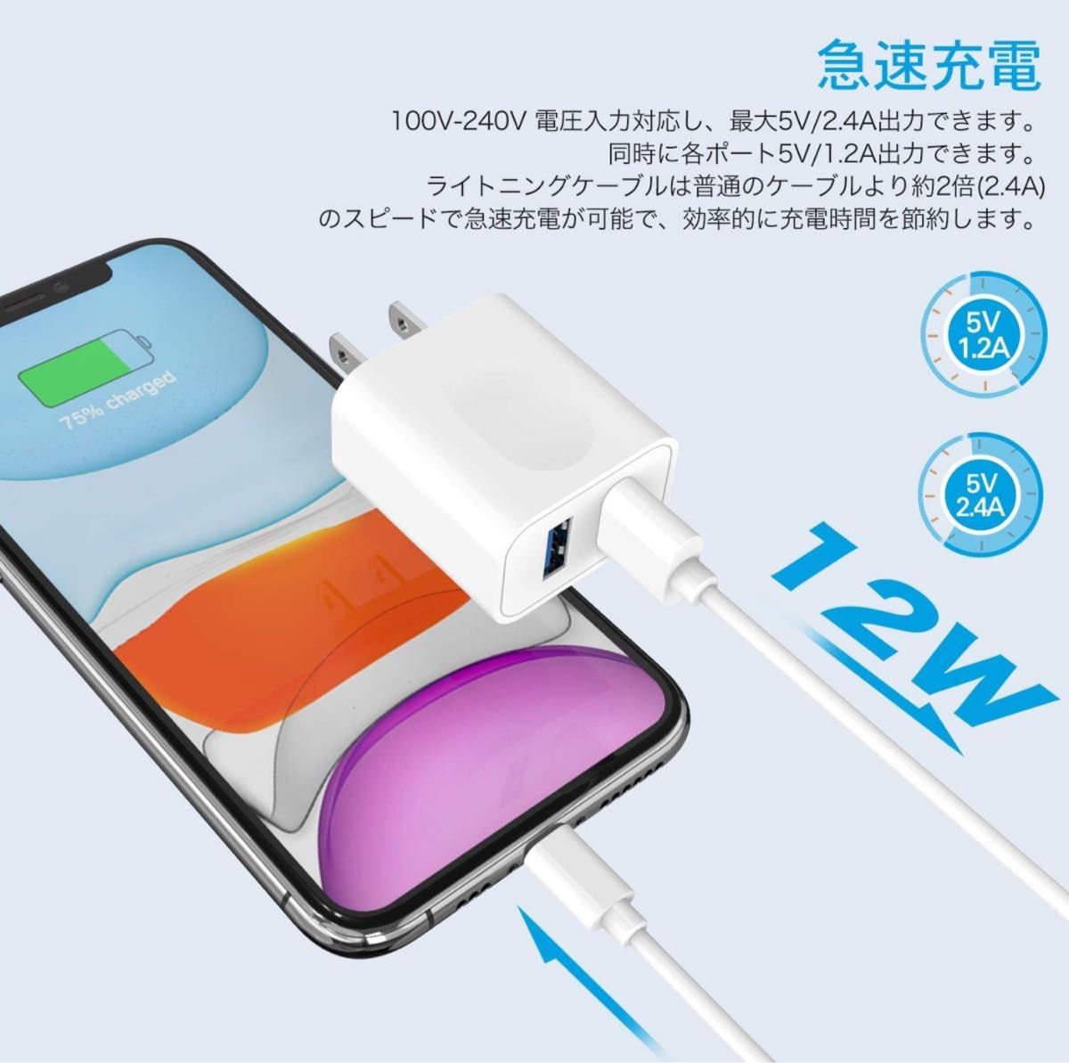 新品未使用 iPhone Apple充電器高速USBアダプタ2ポート　PSE認証 iPhone ケーブル 充電器