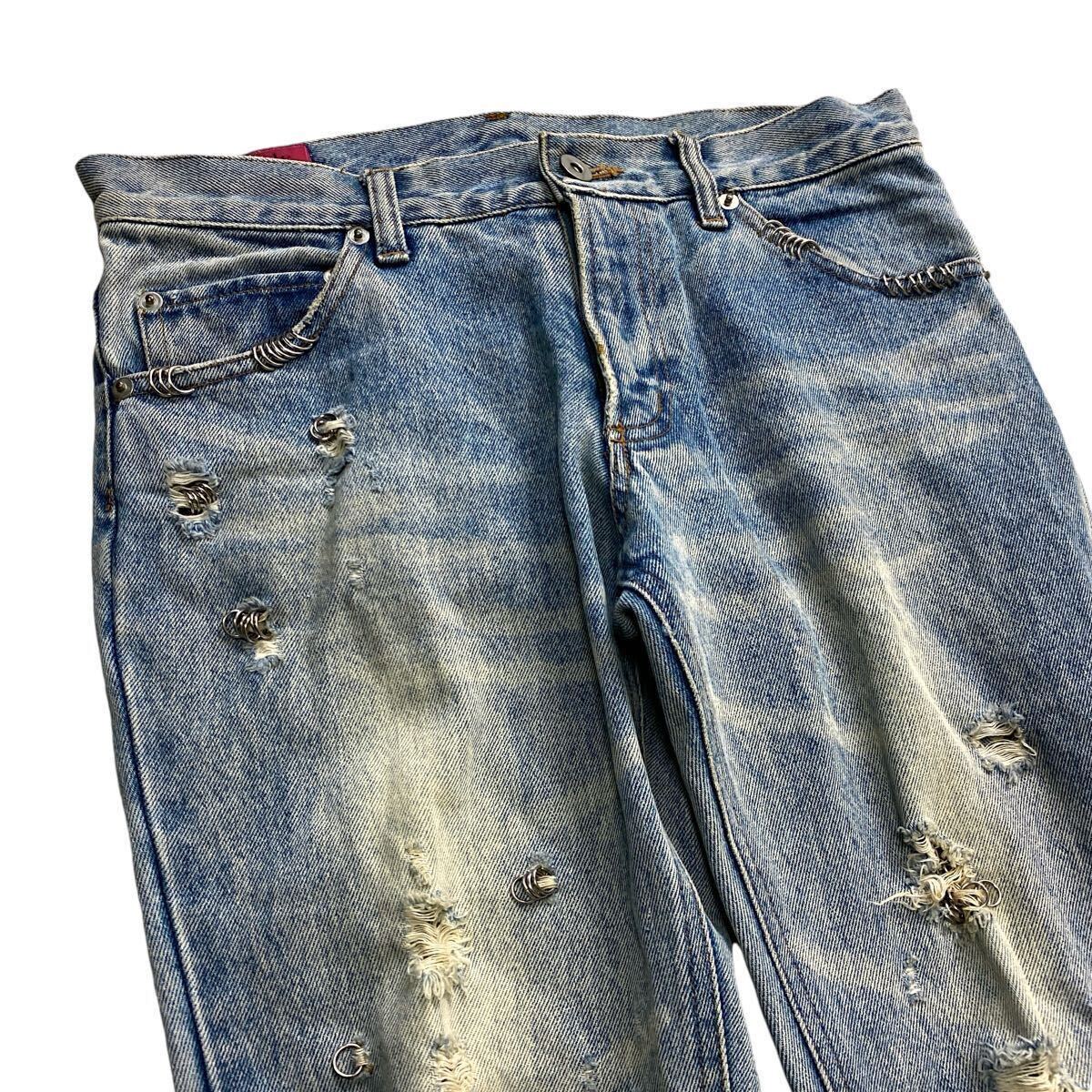 00s Japanese Label Archive Pierced Wash Distressed Jeans ダメージ加工 デニムパンツ lgb ifsixwasnine Goa kmrii 14th addiction rare の画像3