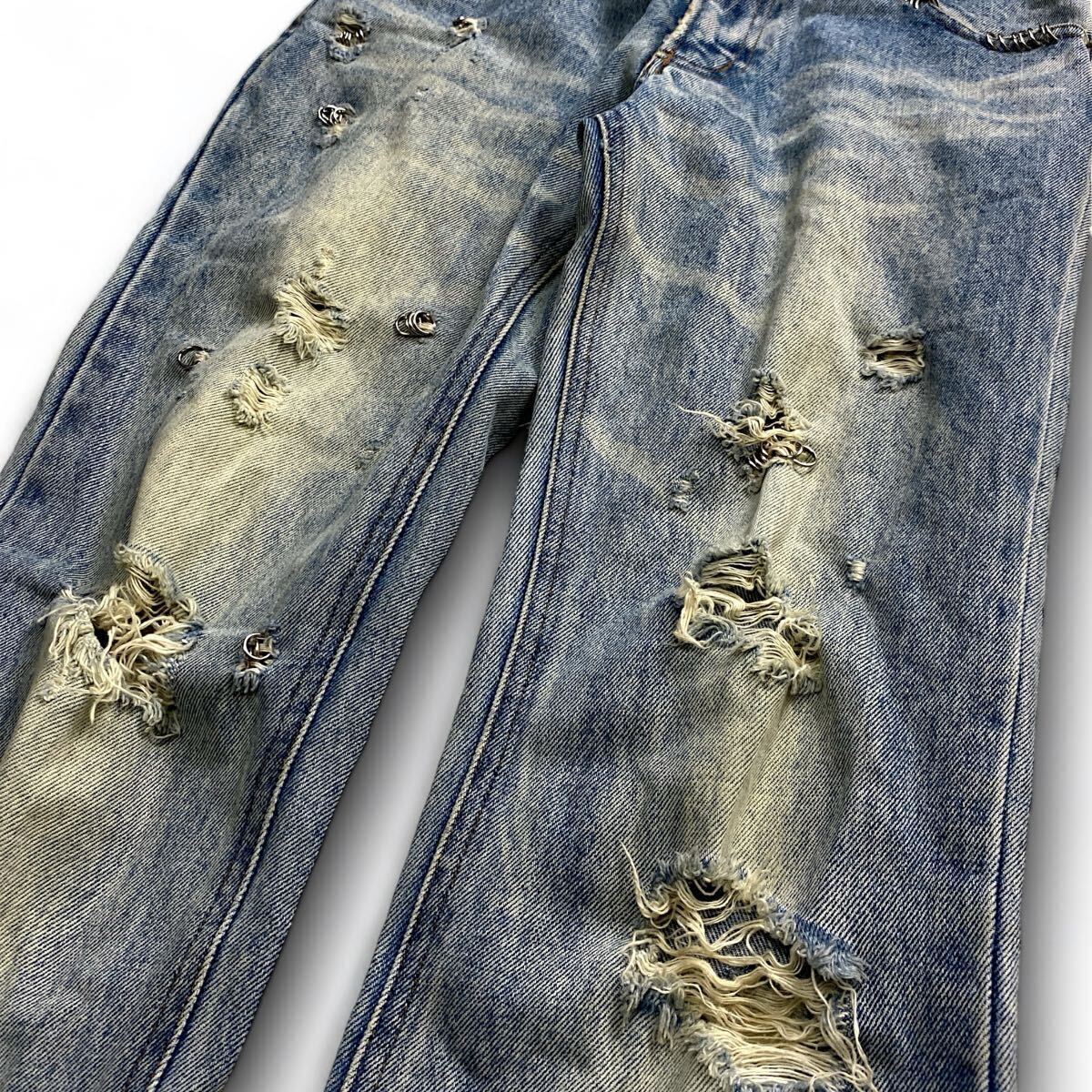 00s Japanese Label Archive Pierced Wash Distressed Jeans ダメージ加工 デニムパンツ lgb ifsixwasnine Goa kmrii 14th addiction rare の画像4