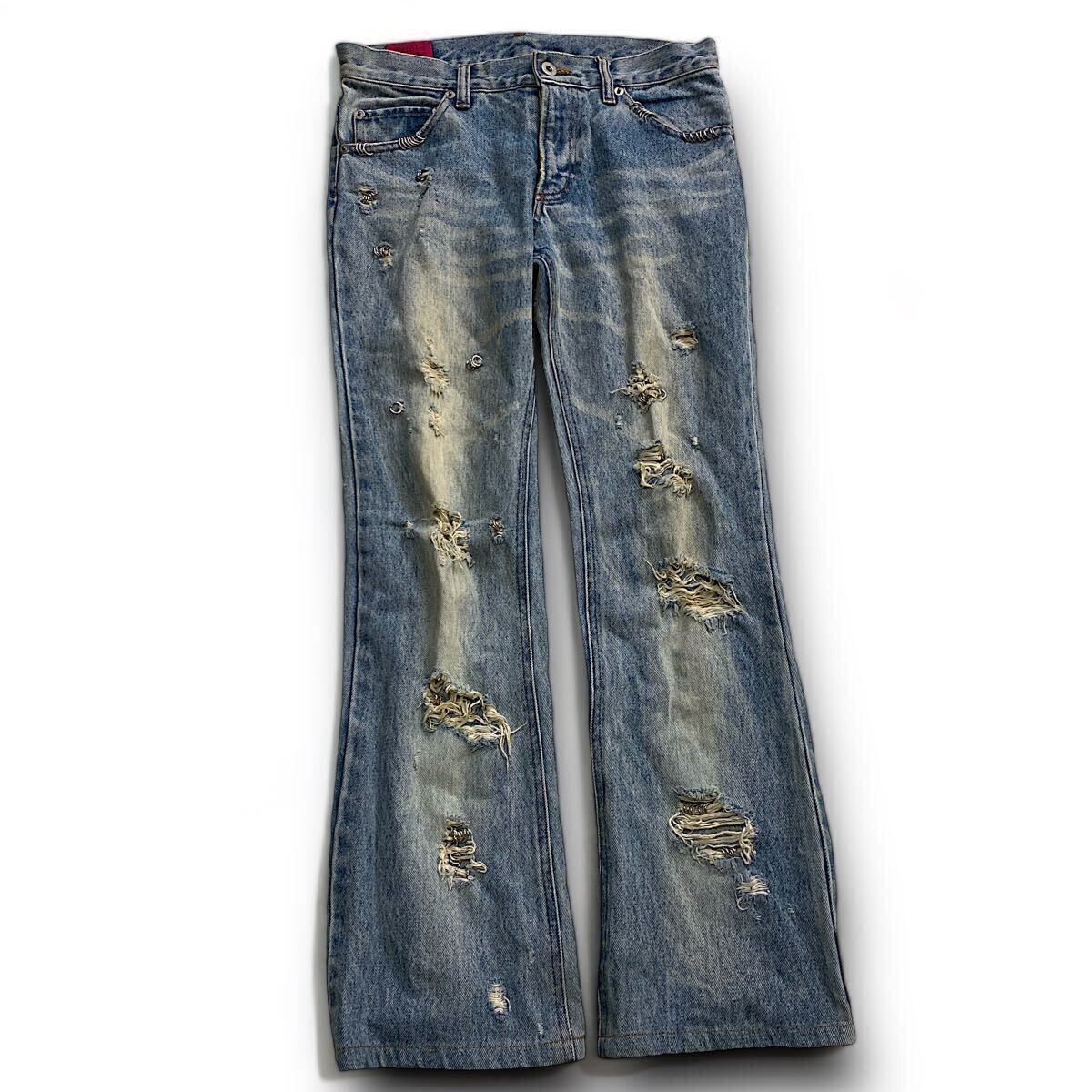 00s Japanese Label Archive Pierced Wash Distressed Jeans ダメージ加工 デニムパンツ lgb ifsixwasnine Goa kmrii 14th addiction rare の画像2